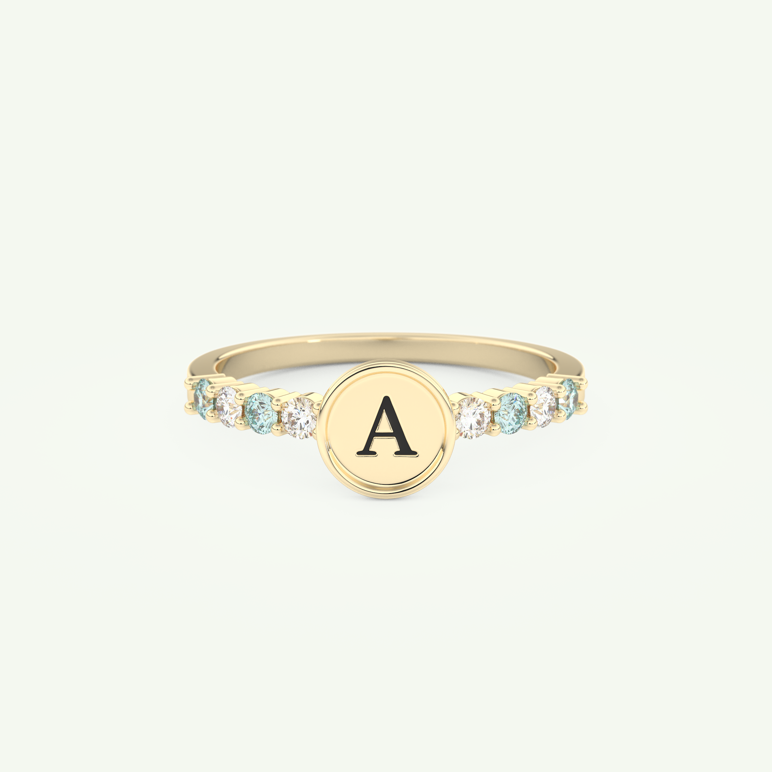 0.24 CT Round Cut Initial March-Aquamarine Birthstone Engagement Ring 1