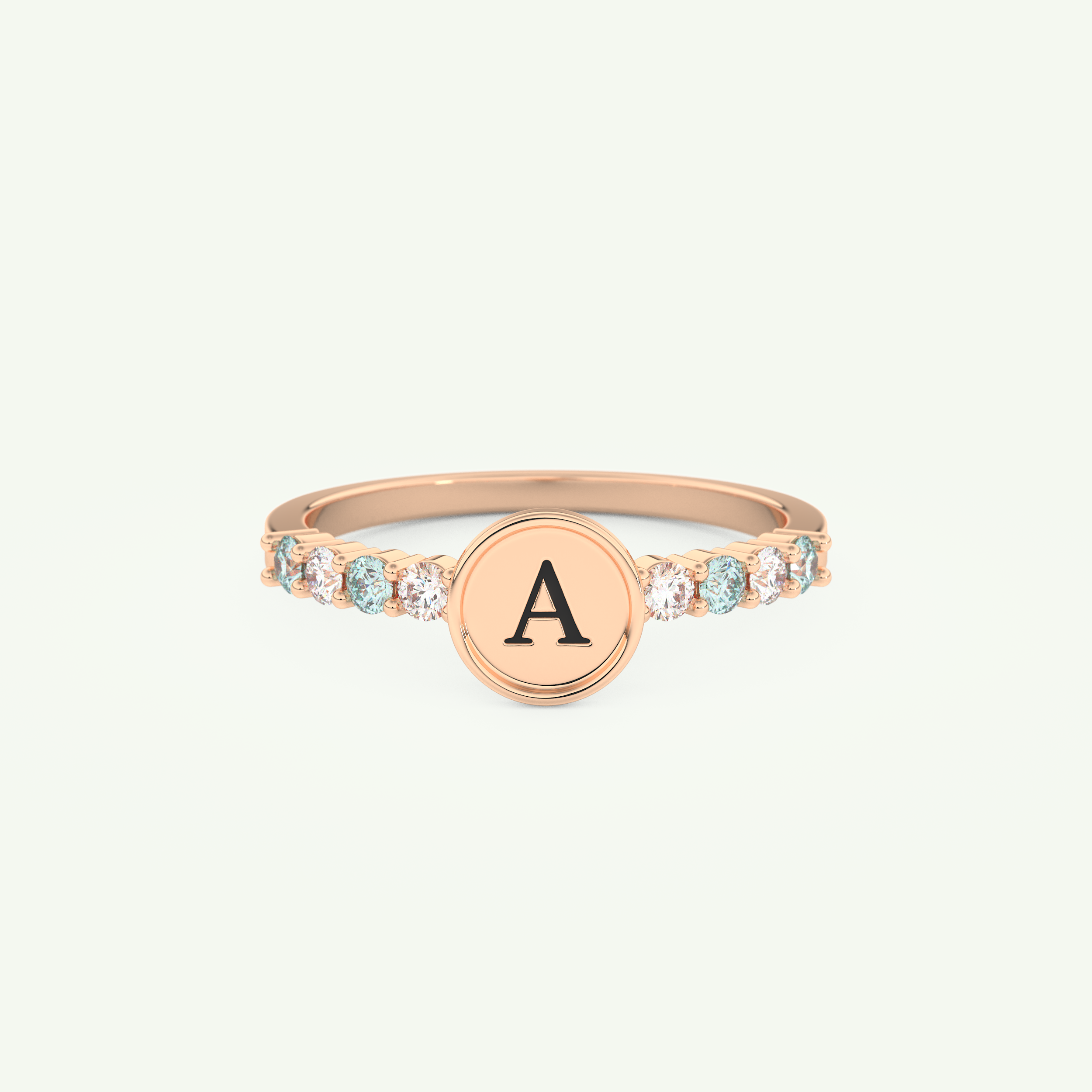 0.24 CT Round Cut Initial March-Aquamarine Birthstone Engagement Ring 7