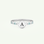 0.24 CT Round Cut Initial March-Aquamarine Birthstone Engagement Ring 13