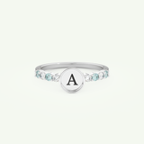 0.24 CT Round Cut Initial March-Aquamarine Birthstone Engagement Ring 13