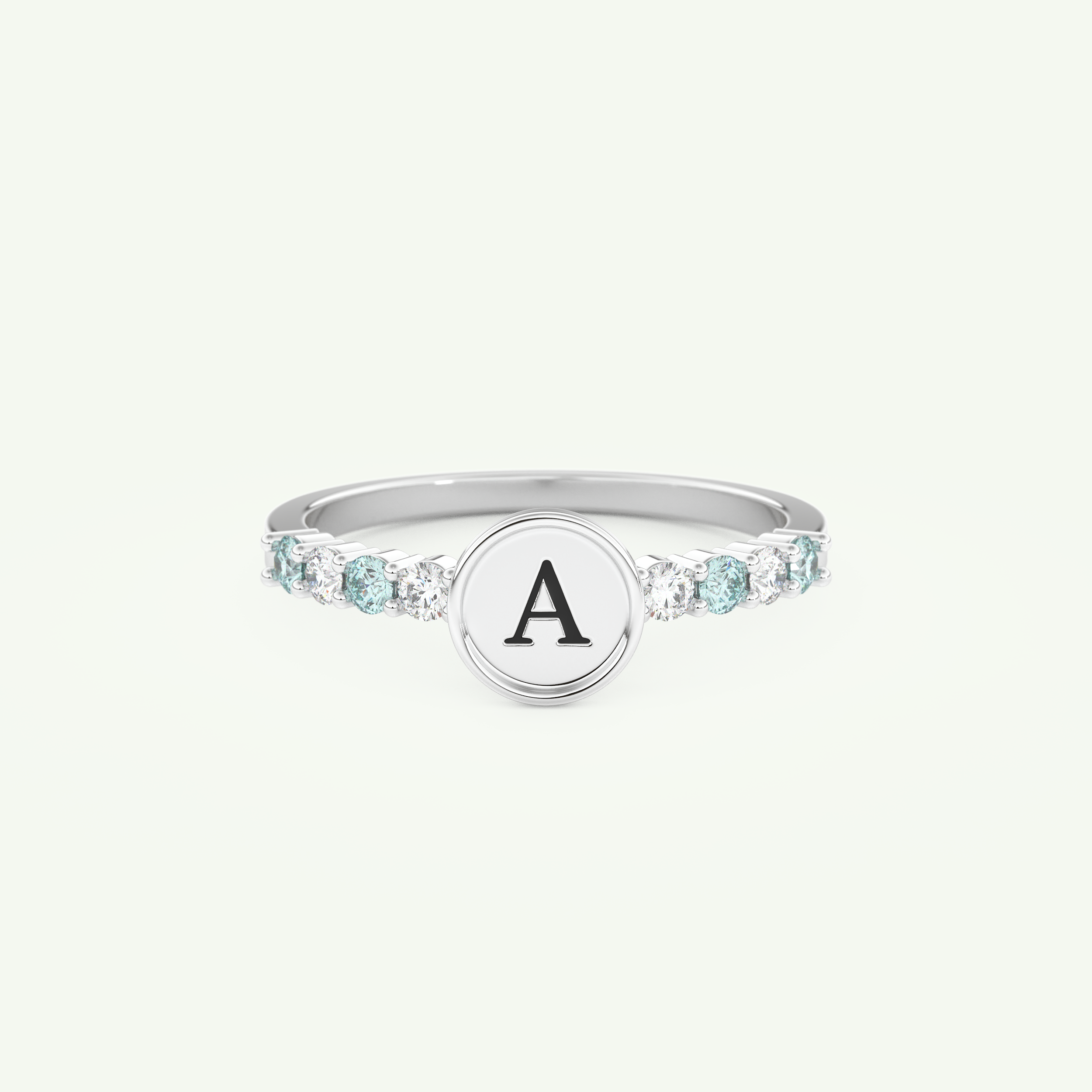 0.24 CT Round Cut Initial March-Aquamarine Birthstone Engagement Ring 13