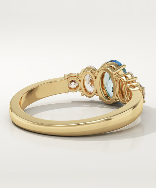 0.17 CT Oval Cut Cluster Lab-Grown Aquamarine Gemstone Engagement Ring