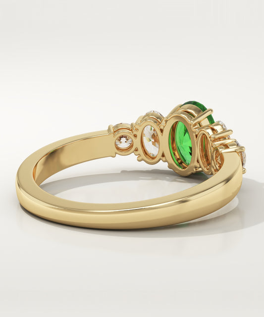 0.17 CT Oval Cut Cluster Lab-Grown Emerald Gemstone Engagement Ring