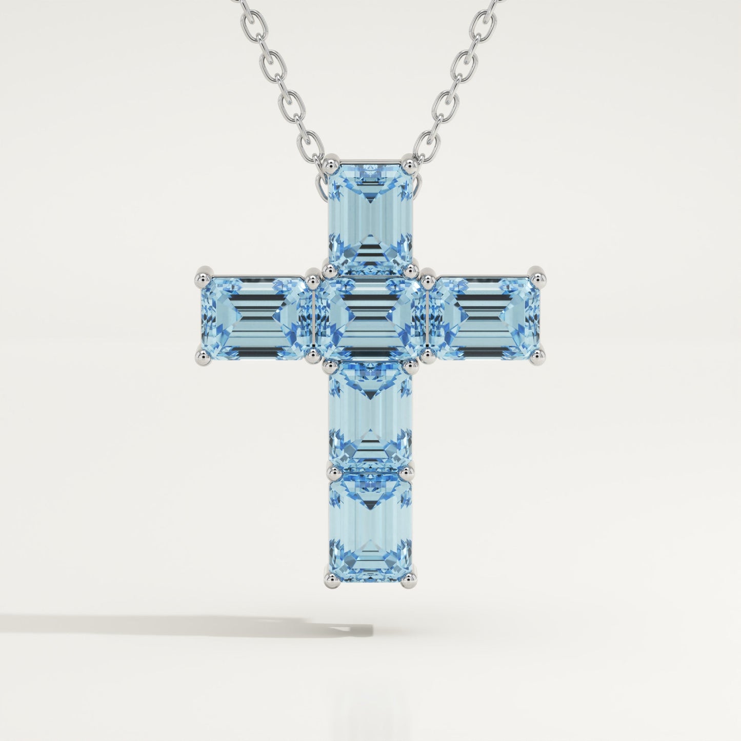 0.83 TCW Emerald March-Aquamarine Cross Birthstone Necklace