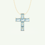0.83 TCW Emerald March-Aquamarine Cross Birthstone Necklace 1