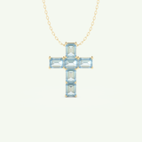 0.83 TCW Emerald March-Aquamarine Cross Birthstone Necklace 1