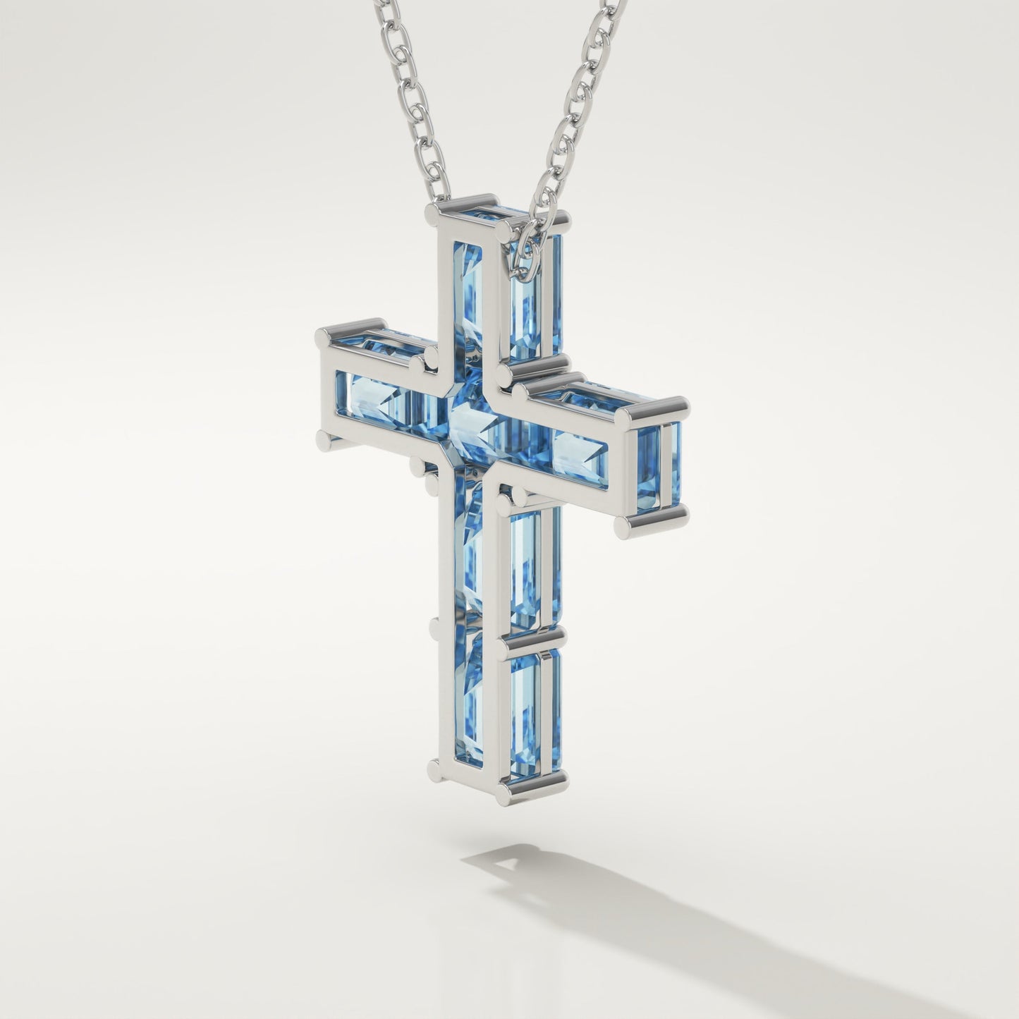 0.83 TCW Emerald March-Aquamarine Cross Birthstone Necklace