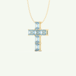 0.83 TCW Emerald March-Aquamarine Cross Birthstone Necklace 2