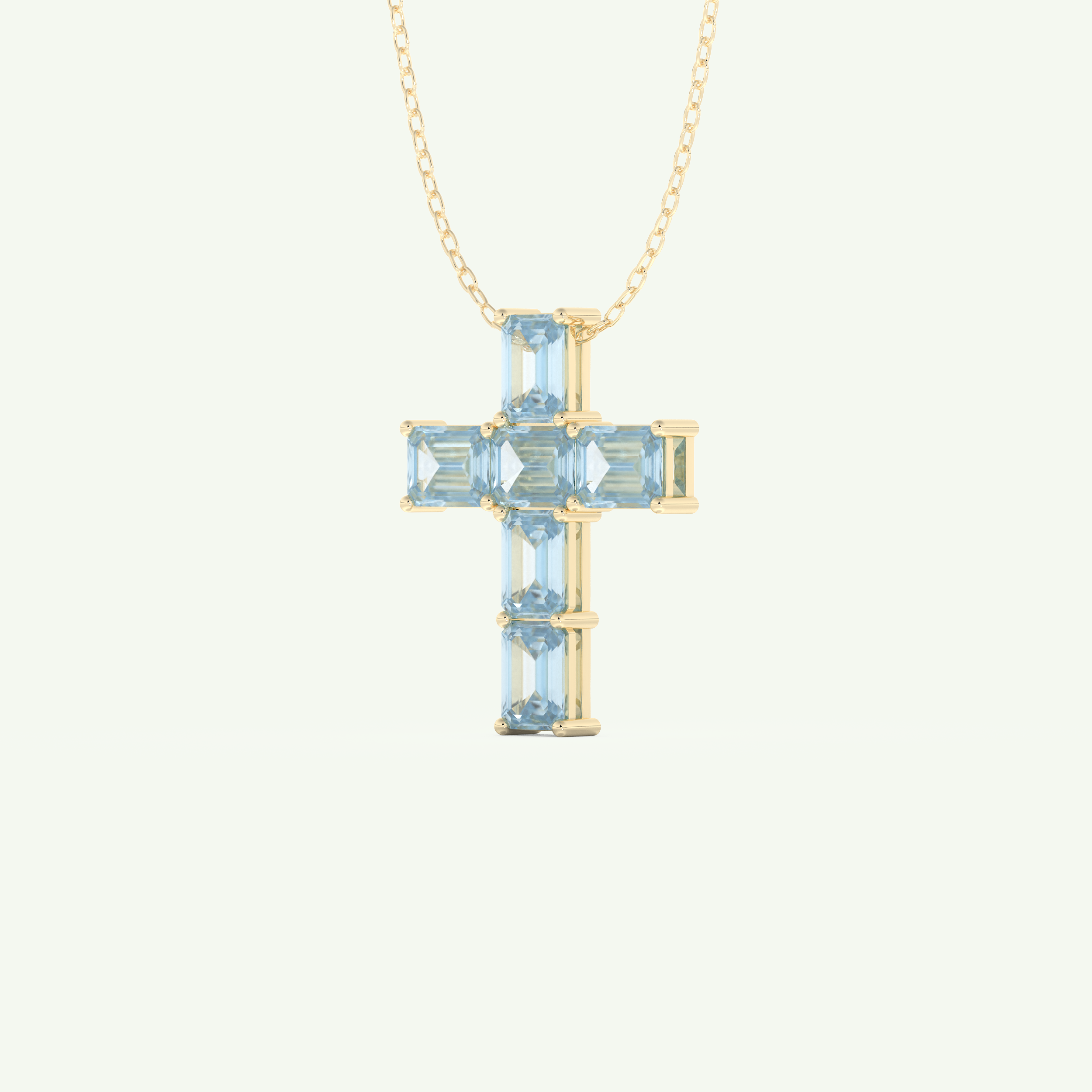 0.83 TCW Emerald March-Aquamarine Cross Birthstone Necklace 2