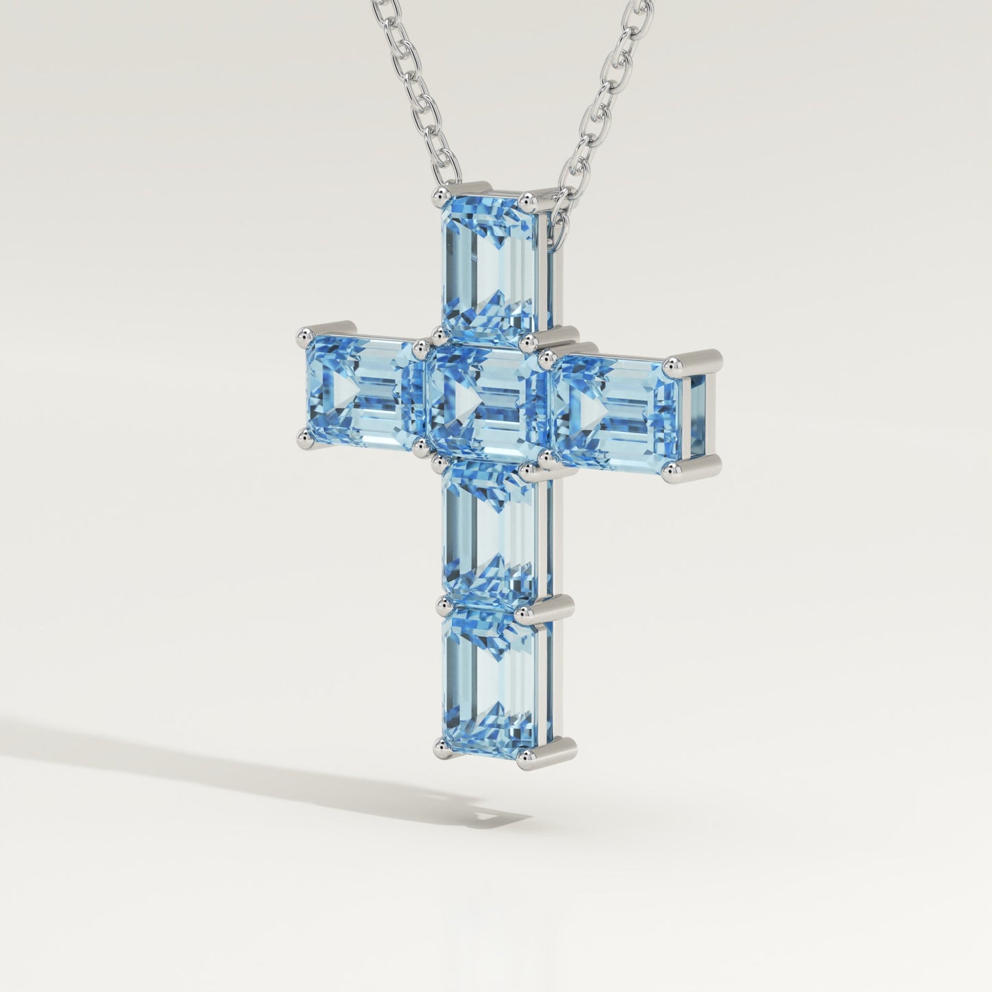0.83 TCW Emerald March-Aquamarine Cross Birthstone Necklace