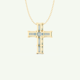 0.83 TCW Emerald March-Aquamarine Cross Birthstone Necklace 4