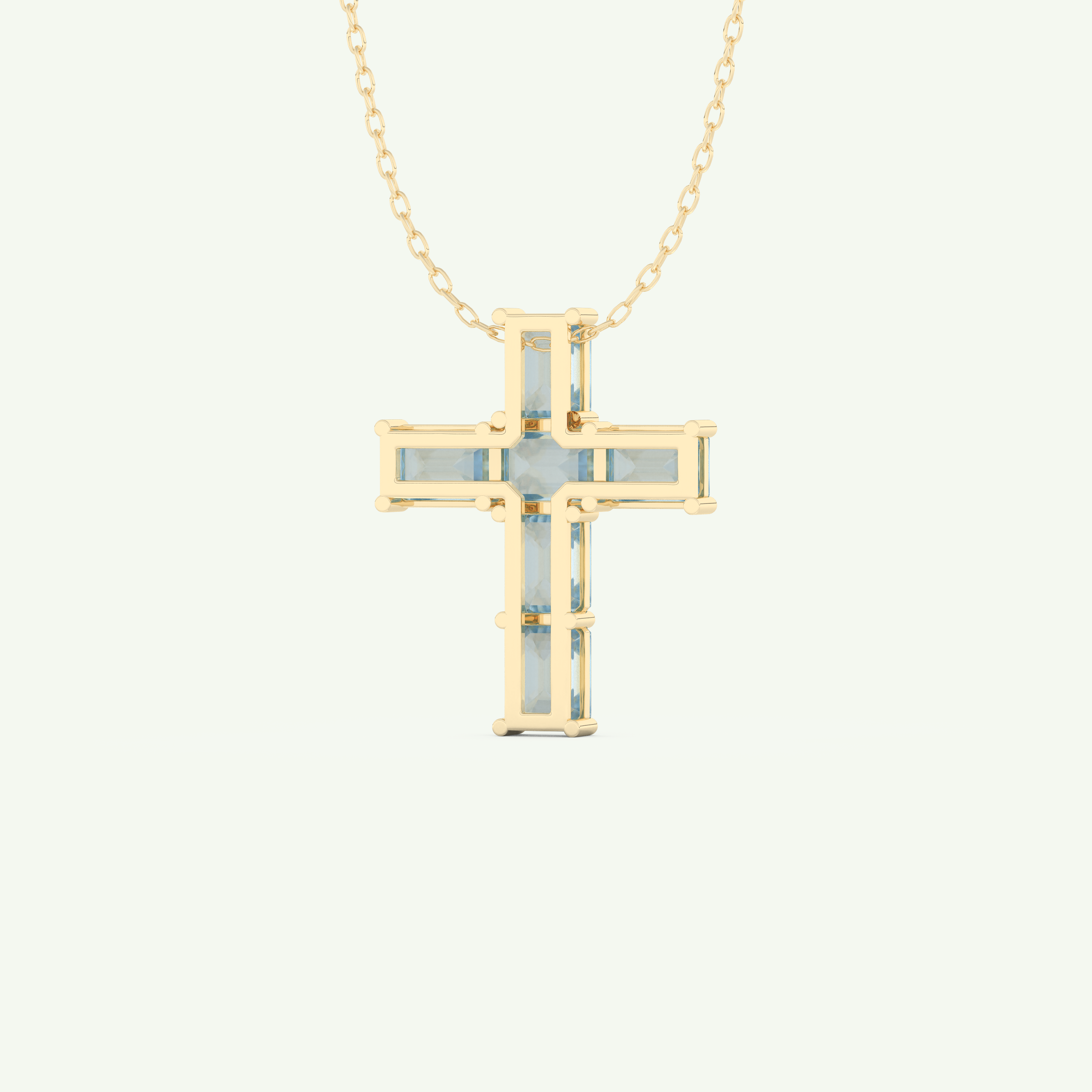 0.83 TCW Emerald March-Aquamarine Cross Birthstone Necklace 4