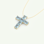 0.83 TCW Emerald March-Aquamarine Cross Birthstone Necklace 5