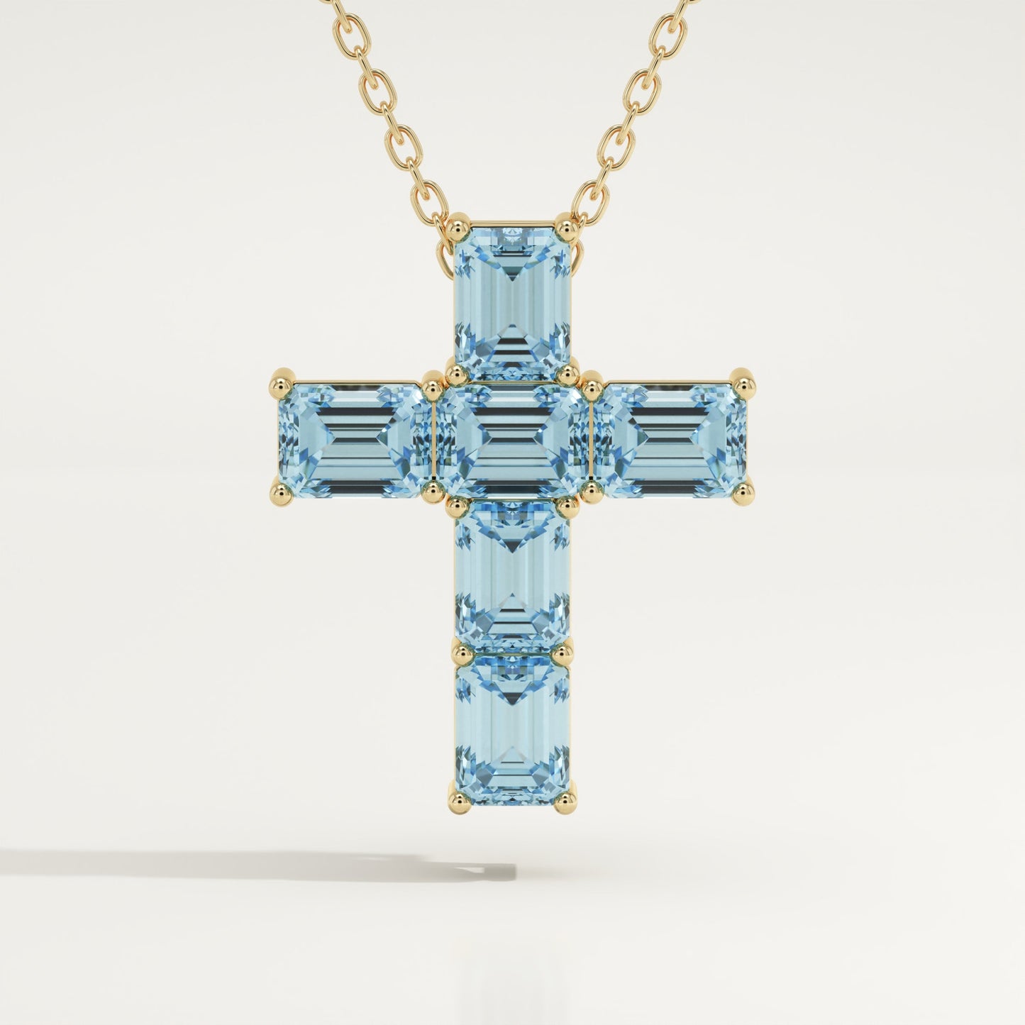 0.83 TCW Emerald March-Aquamarine Cross Birthstone Necklace