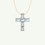 0.83 TCW Emerald March-Aquamarine Cross Birthstone Necklace 6