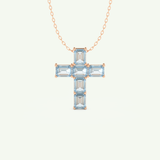 0.83 TCW Emerald March-Aquamarine Cross Birthstone Necklace 6