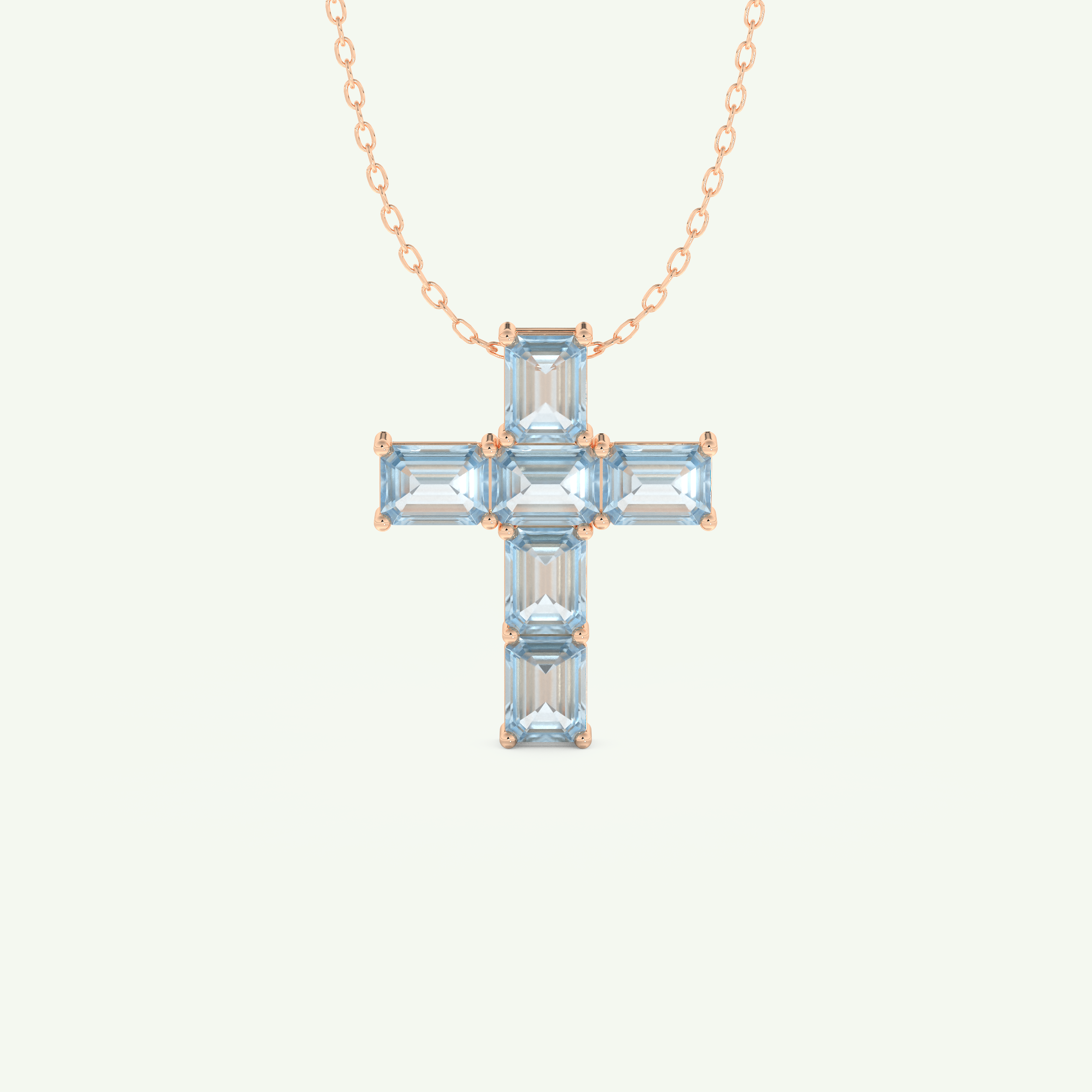0.83 TCW Emerald March-Aquamarine Cross Birthstone Necklace 6