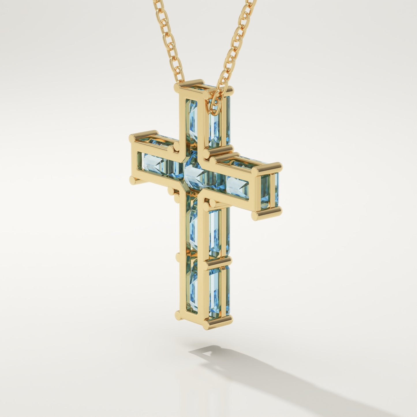 0.83 TCW Emerald March-Aquamarine Cross Birthstone Necklace
