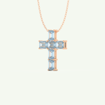 0.83 TCW Emerald March-Aquamarine Cross Birthstone Necklace 7