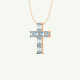 0.83 TCW Emerald March-Aquamarine Cross Birthstone Necklace 7