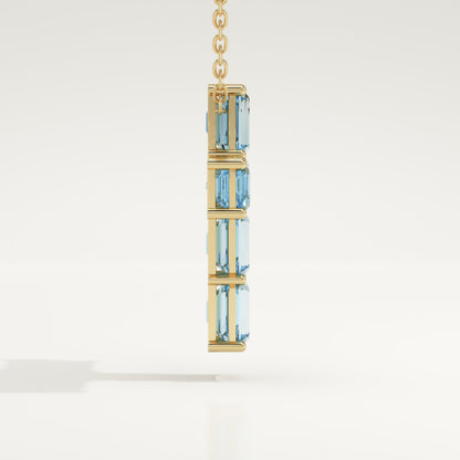 0.83 TCW Emerald March-Aquamarine Cross Birthstone Necklace