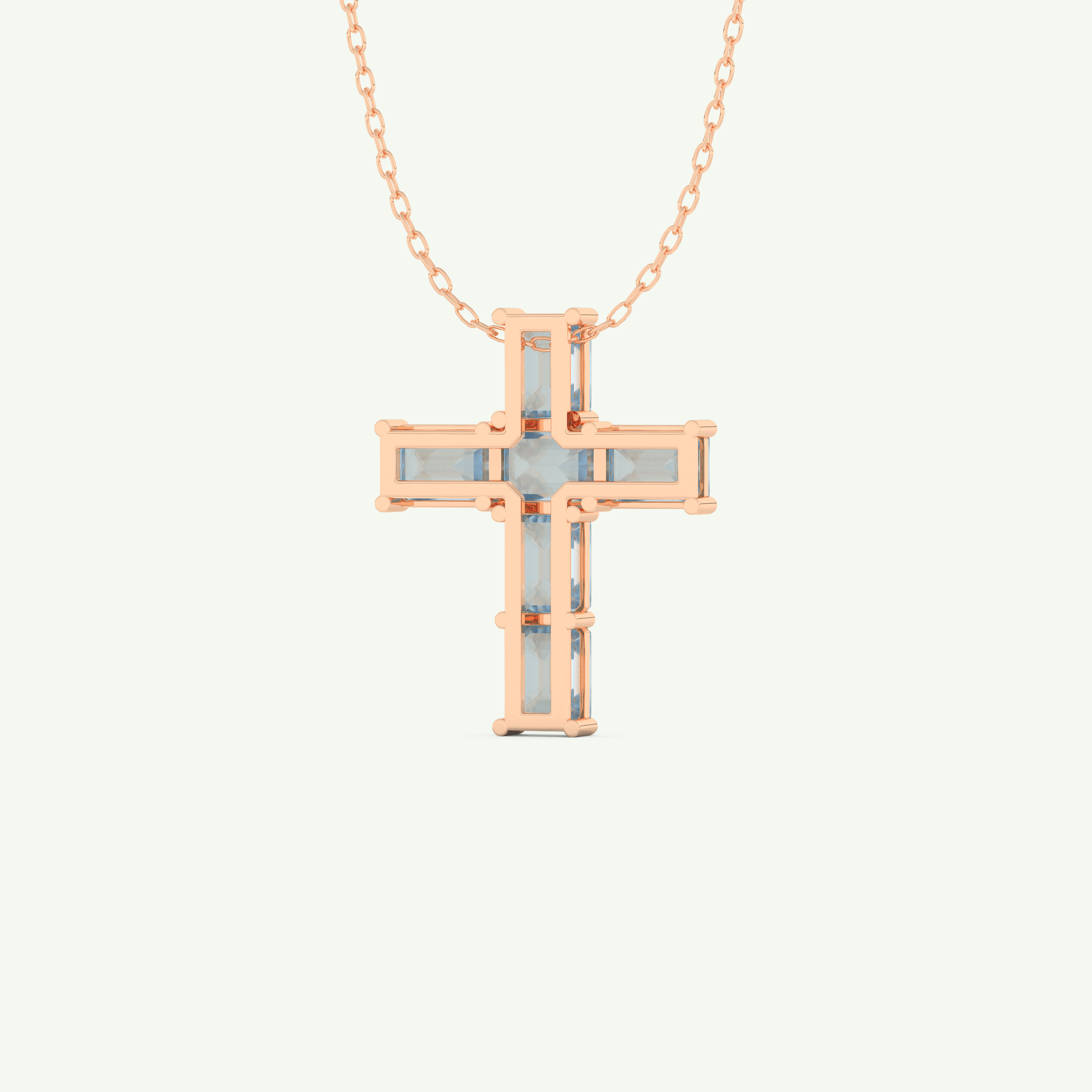 0.83 TCW Emerald March-Aquamarine Cross Birthstone Necklace 9