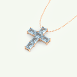 0.83 TCW Emerald March-Aquamarine Cross Birthstone Necklace 10