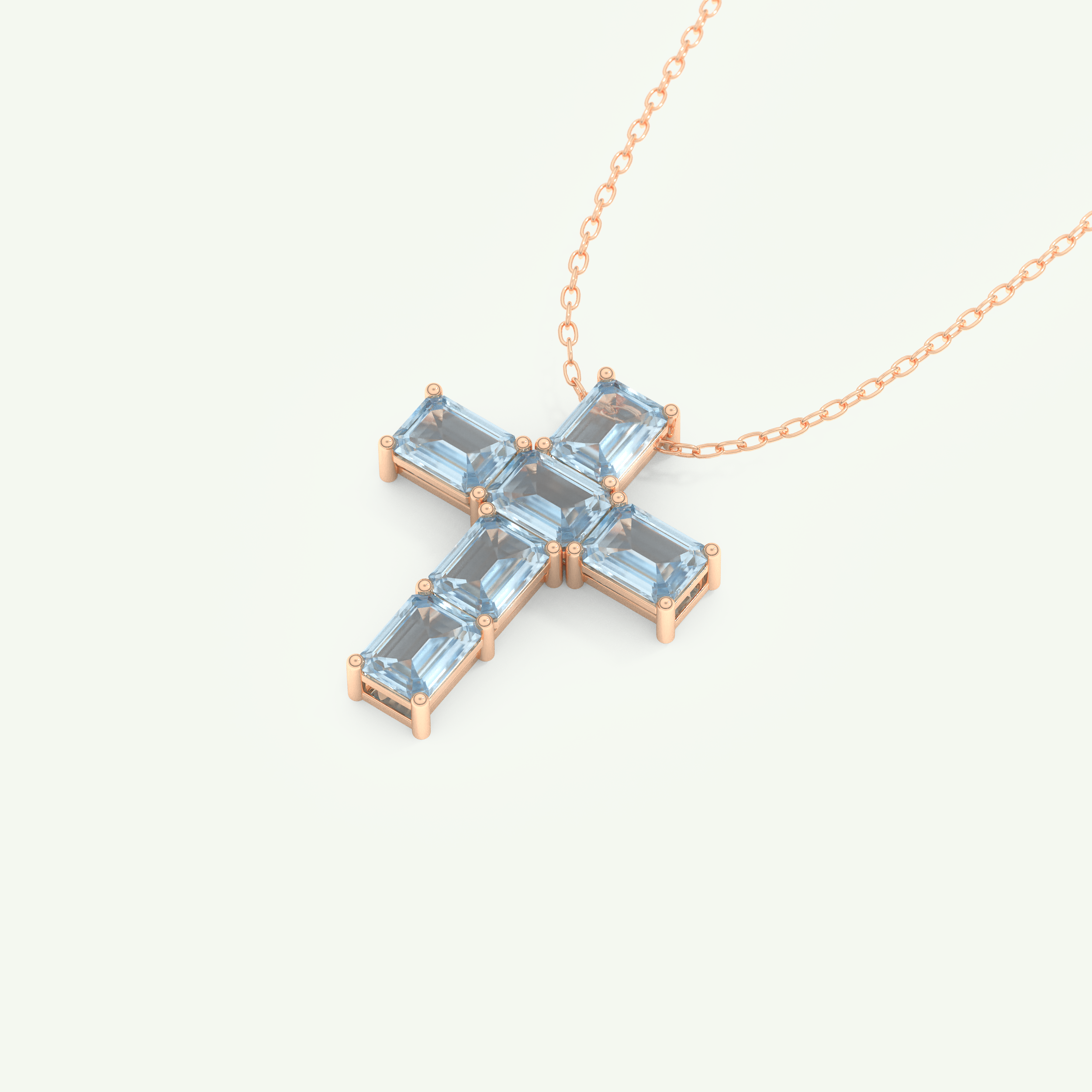 0.83 TCW Emerald March-Aquamarine Cross Birthstone Necklace 10