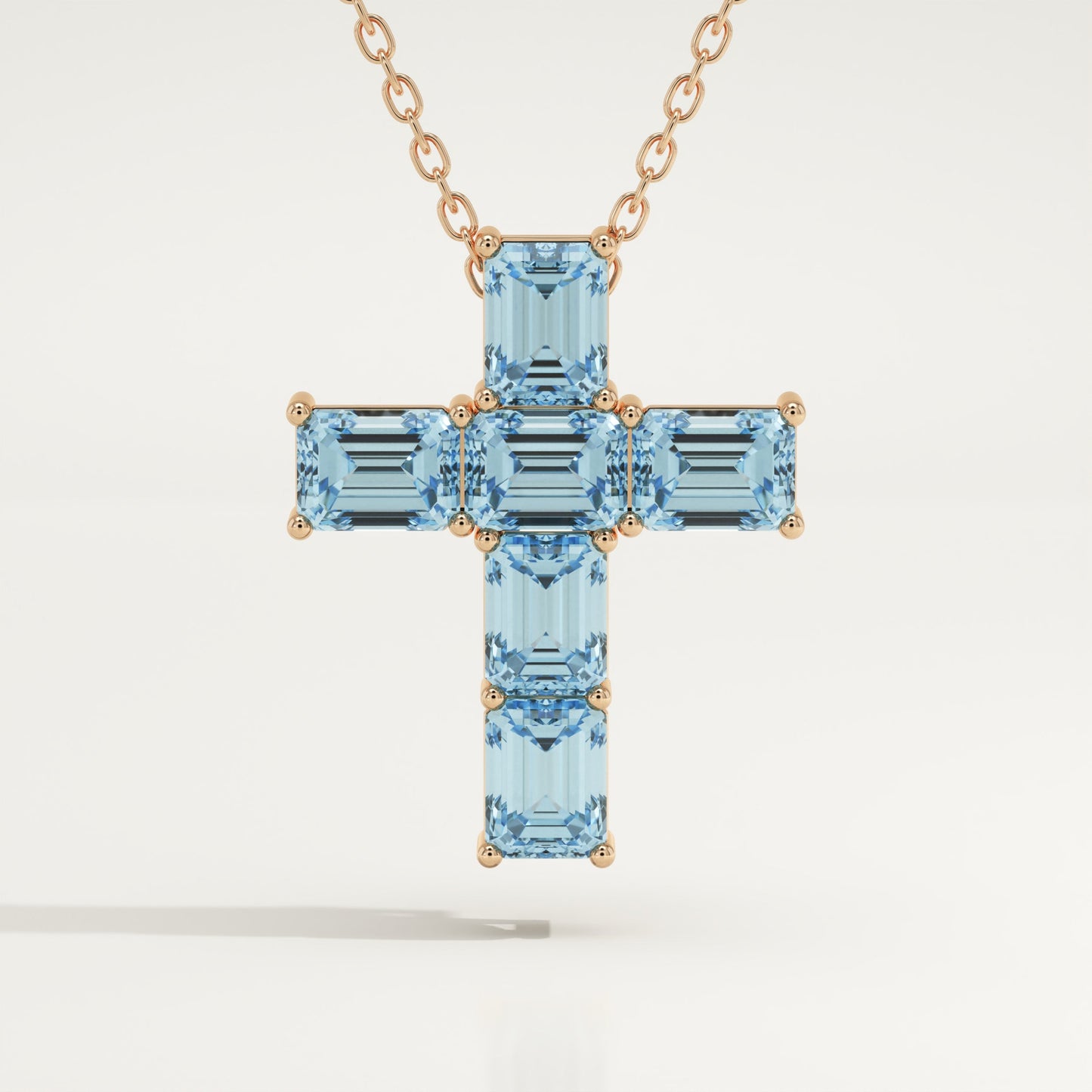 0.83 TCW Emerald March-Aquamarine Cross Birthstone Necklace
