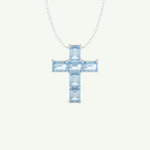 0.83 TCW Emerald March-Aquamarine Cross Birthstone Necklace 11