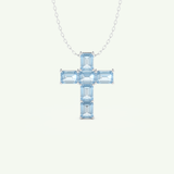 0.83 TCW Emerald March-Aquamarine Cross Birthstone Necklace 11