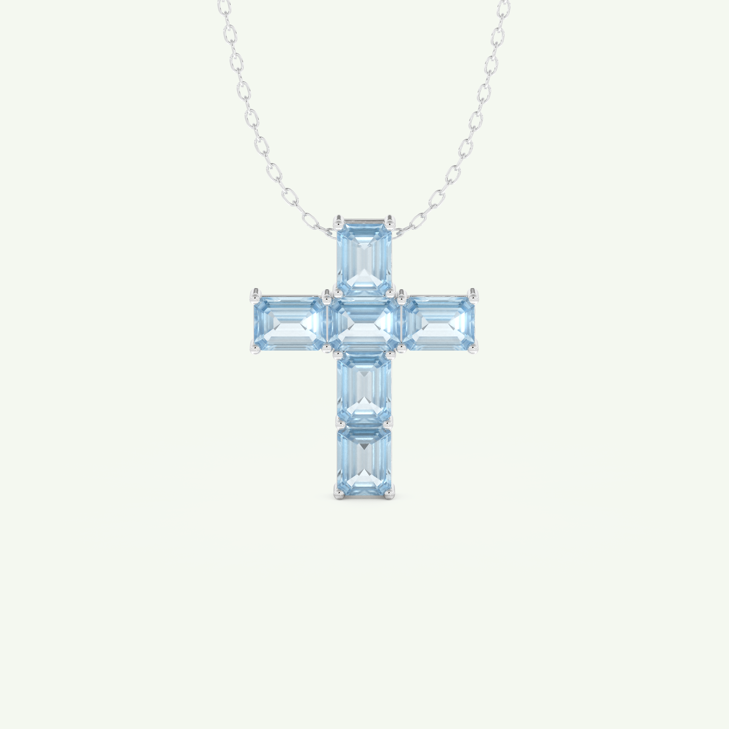 0.83 TCW Emerald March-Aquamarine Cross Birthstone Necklace 11