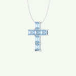 0.83 TCW Emerald March-Aquamarine Cross Birthstone Necklace 12