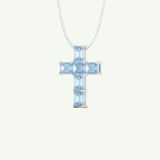 0.83 TCW Emerald March-Aquamarine Cross Birthstone Necklace 12