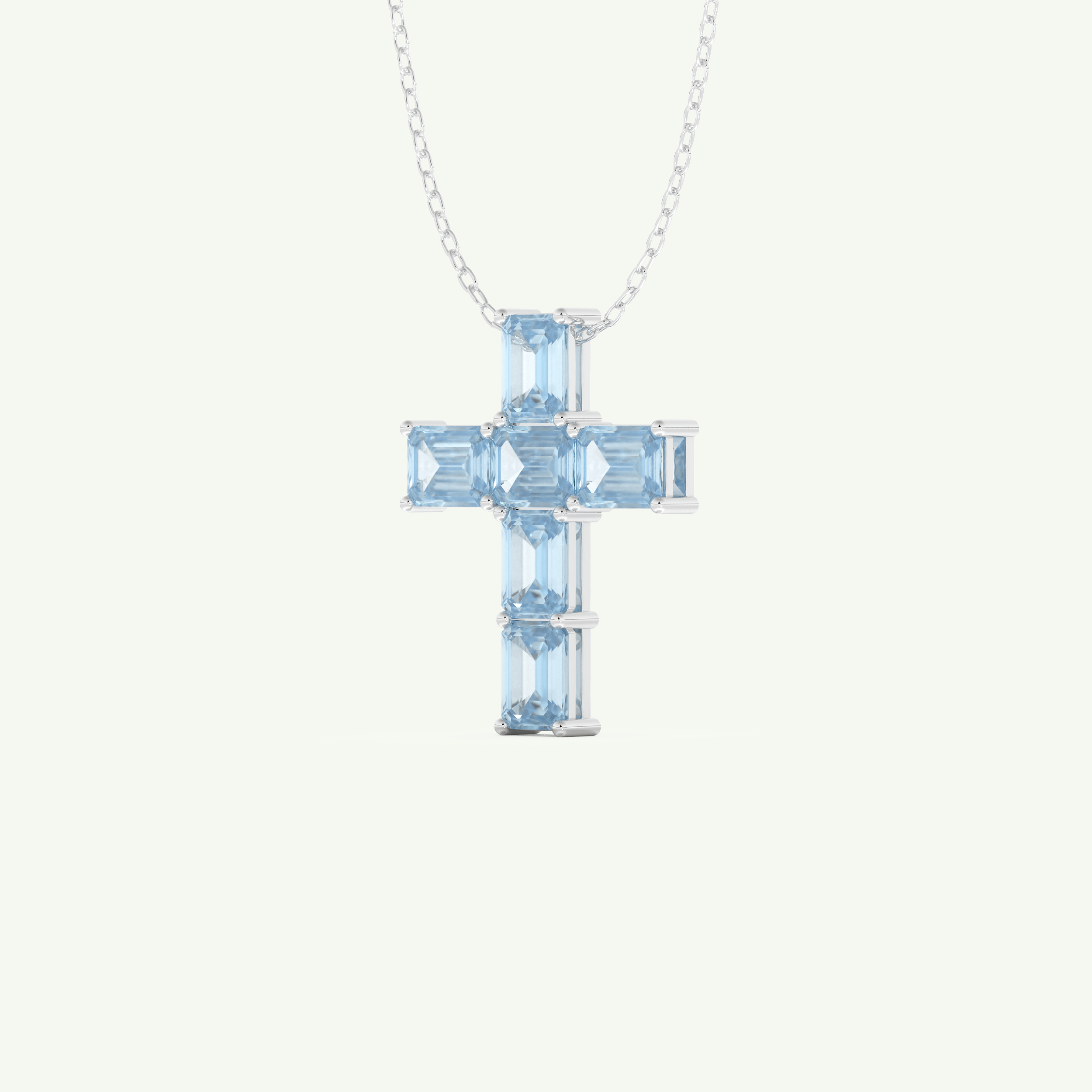 0.83 TCW Emerald March-Aquamarine Cross Birthstone Necklace 12