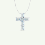 0.83 TCW Emerald March-Aquamarine Cross Birthstone Necklace 14