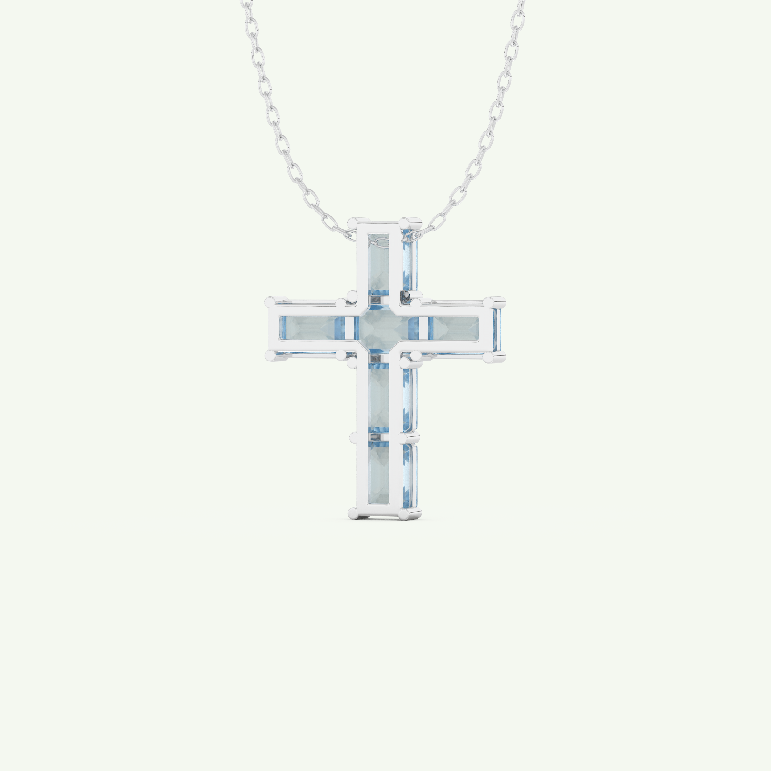 0.83 TCW Emerald March-Aquamarine Cross Birthstone Necklace 14