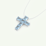0.83 TCW Emerald March-Aquamarine Cross Birthstone Necklace 15