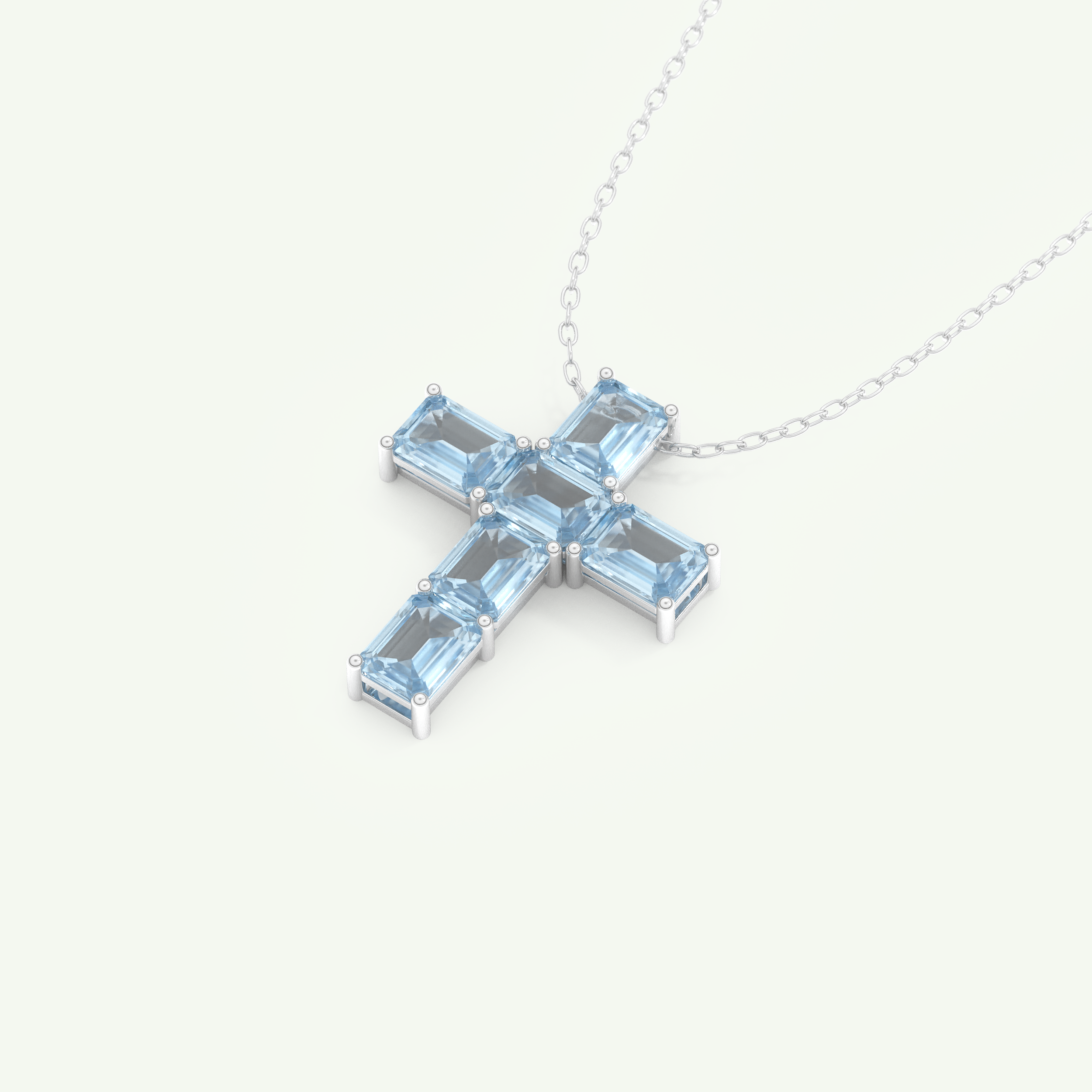 0.83 TCW Emerald March-Aquamarine Cross Birthstone Necklace 15