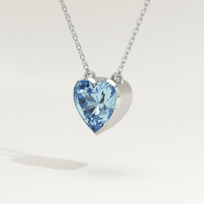 1.81 CT Heart March-Aquamarine Solitaire Birthstone Necklace