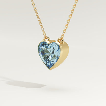 1.81 CT Heart March-Aquamarine Solitaire Birthstone Necklace