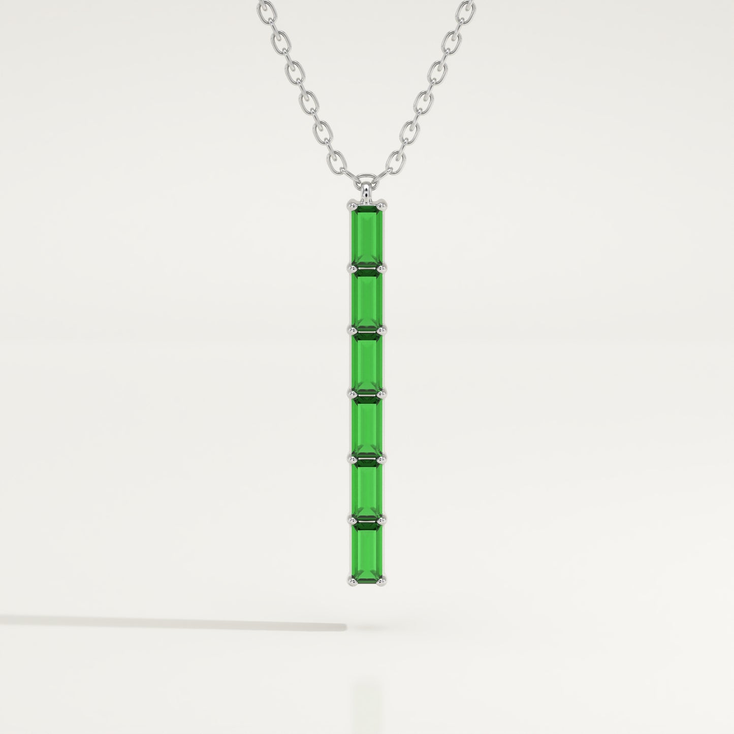 0.18 TCW Baguette Straight May-Emerald Birthstone Necklace