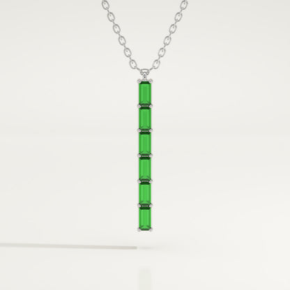 0.18 TCW Baguette Straight May-Emerald Birthstone Necklace