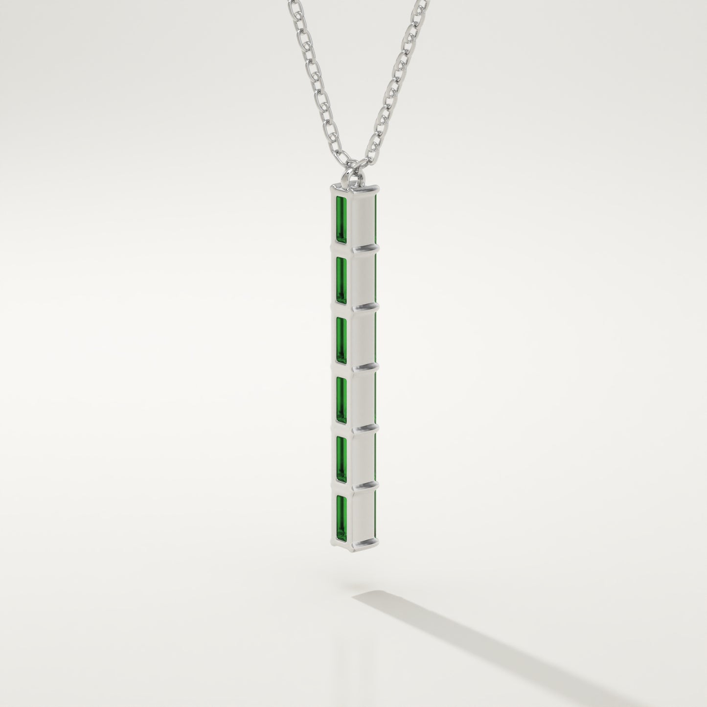 0.18 TCW Baguette Straight May-Emerald Birthstone Necklace