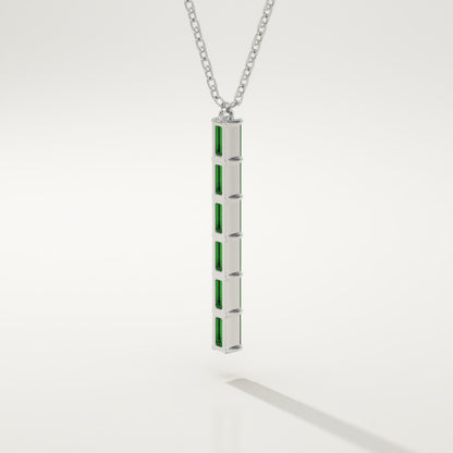 0.18 TCW Baguette Straight May-Emerald Birthstone Necklace