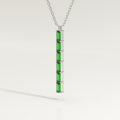 0.18 TCW Baguette Straight May-Emerald Birthstone Necklace