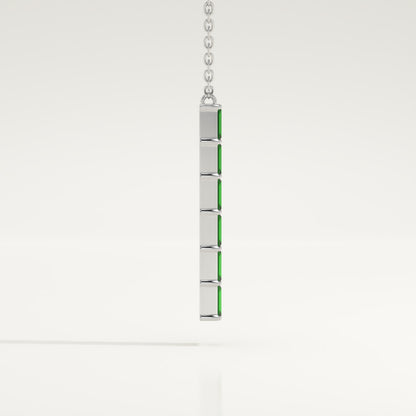 0.18 TCW Baguette Straight May-Emerald Birthstone Necklace