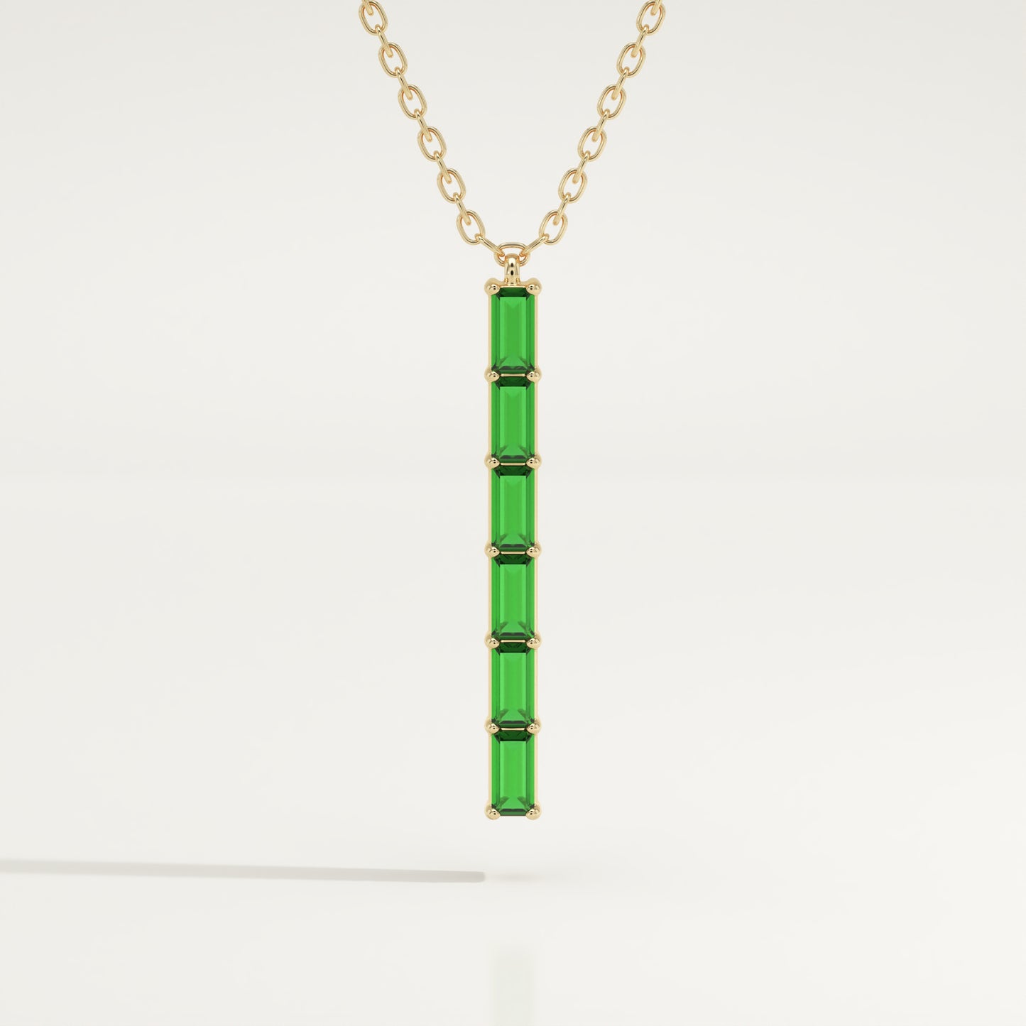 0.18 TCW Baguette Straight May-Emerald Birthstone Necklace