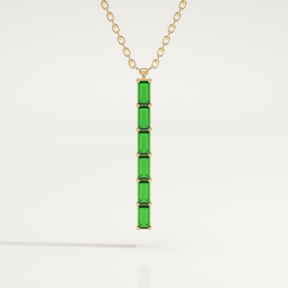 0.18 TCW Baguette Straight May-Emerald Birthstone Necklace