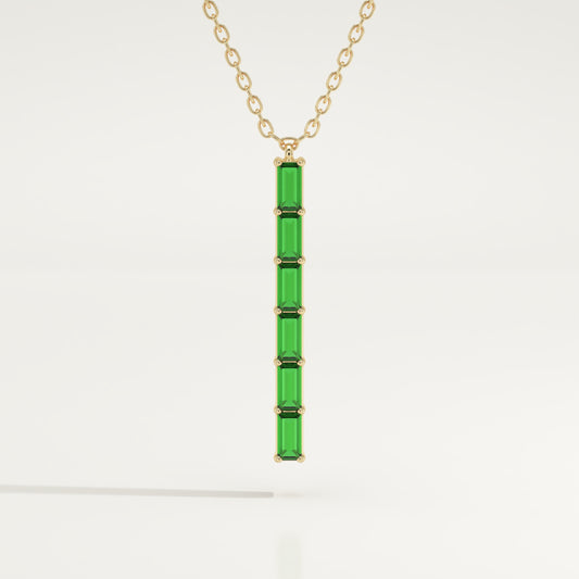 0.18 TCW Baguette Straight May-Emerald Birthstone Necklace